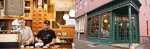 （左）スタンプタウン（林業の街の意）とはオレゴン州のニックネーム。南米、アフリカ、アジアが原産のオリジナルのコーヒーも販売している。（右）元はジャック・ケロアックらのビートニク作家が通う本屋だった。